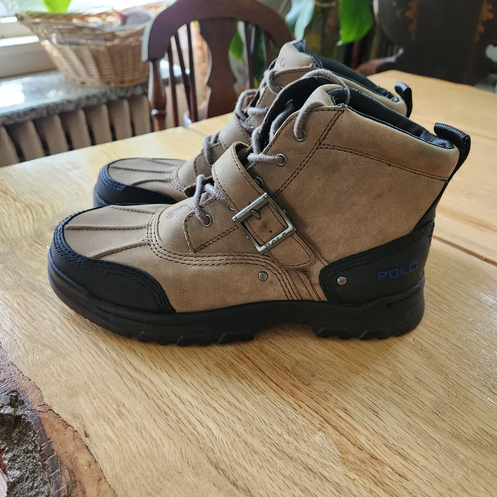 Polo Ralph Lauren Leather Boot Buckle Brandy‎ Tyrek Youth Boys Size 5.5 Brown